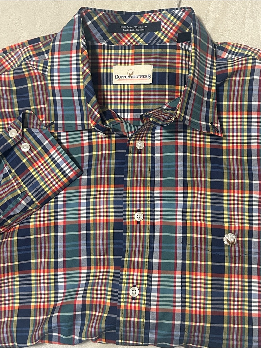 Cotton Brothers Mens Plaid Dress Shirt Large 100 Cotton Wrinkle Free LS Button